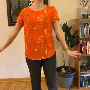 Orange patterned & textured Jones New York Blouse